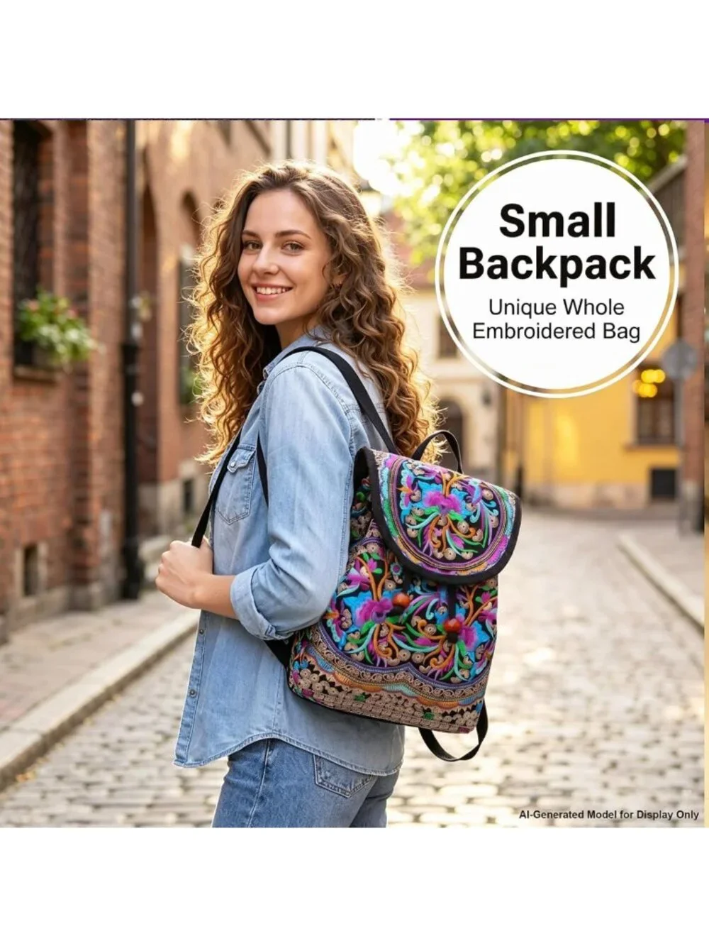 Embroidered Floral Backpack Purse for Women | Lightweight Canvas Boho Daypack